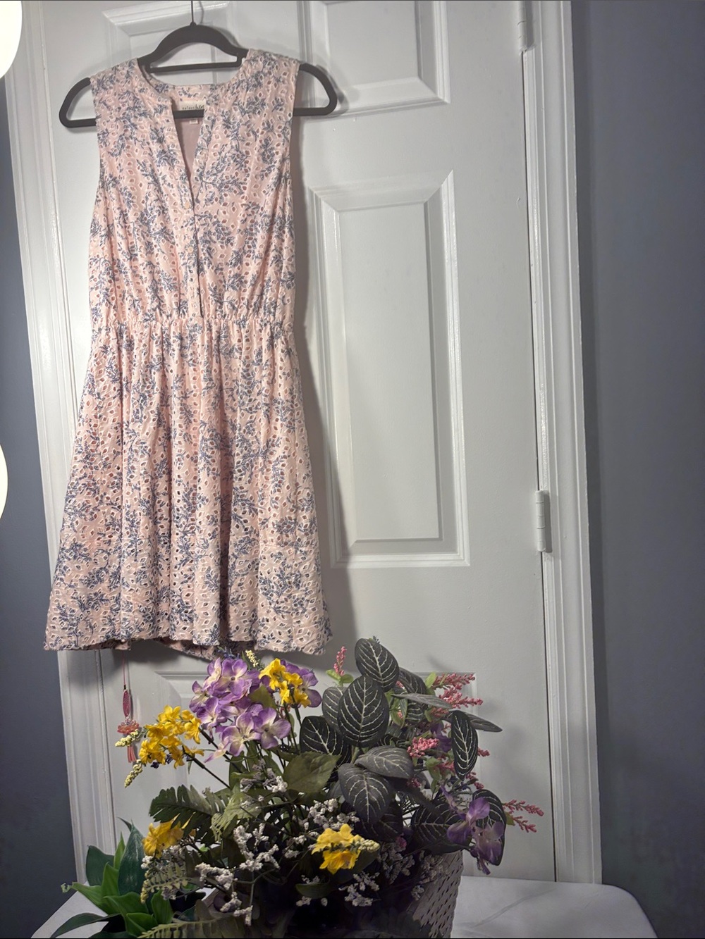 Maison Jules Pink and Blue Floral Sleeveless V-Neck Dress